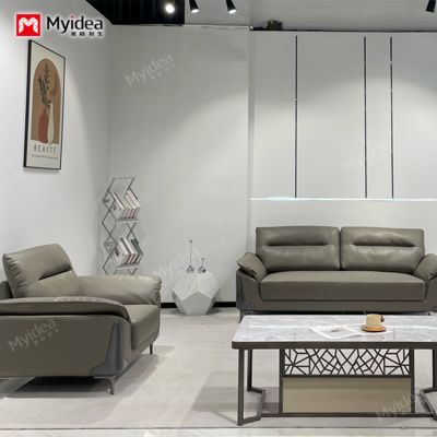 Office Sofa and Coffee Table Set, Modern Business Reception Area, Light Luxury Leather Three-seater Sofa