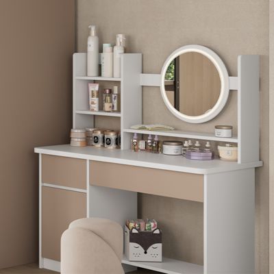 Apartment Makeup Table, Bedside Dressing Table, Cosmetics Storage Rack, Bedroom With Stool, Dressing Table