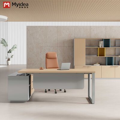 Αγορά Γραφείο Διευθυντή Myidea από Μασίφ Ξύλο σε σχήμα L με Υπο-Ντουλάπι και Πολλαπλά Ατσάλινα Πόδια για Εταιρικό Κτίριο online manufacture