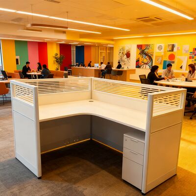 Modern Wooden Staff Desks with Glass Screens for Office Workstations manufacture