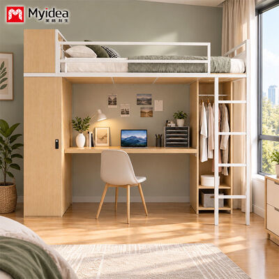 Αγορά Metal-Wood Loft Bunk Bed with Desk & Large Storage, Heavy-Duty Steel-Wood Structure, Ideal for Apartment, Dormitory & Hostel Use online manufacture