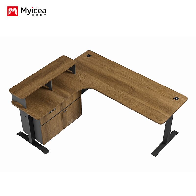L-shaped Electric Lifting Table with Movable Sub Cabinet Storage Space, Main Desk with Cable Collection System, Office Desk