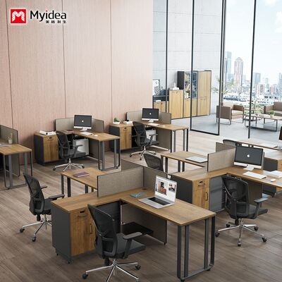 Γραφείο δύο ατόμων με πλευρικό ντουλάπι αποθήκευσης ατσάλινου ποδιού, γραφείο προσωπικού από υλικό μελαμίνης